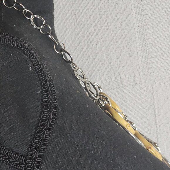 Chico's Vintage Bamboo and Silver Circular Dangle Fringe Statement 22" Necklace - Picture 9 of 16